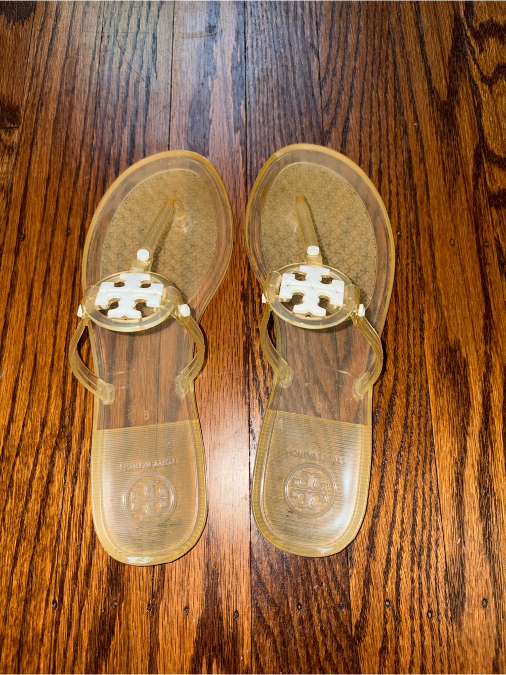 Tory Burch Clear Jelly Thong Sandals with White Medallion
